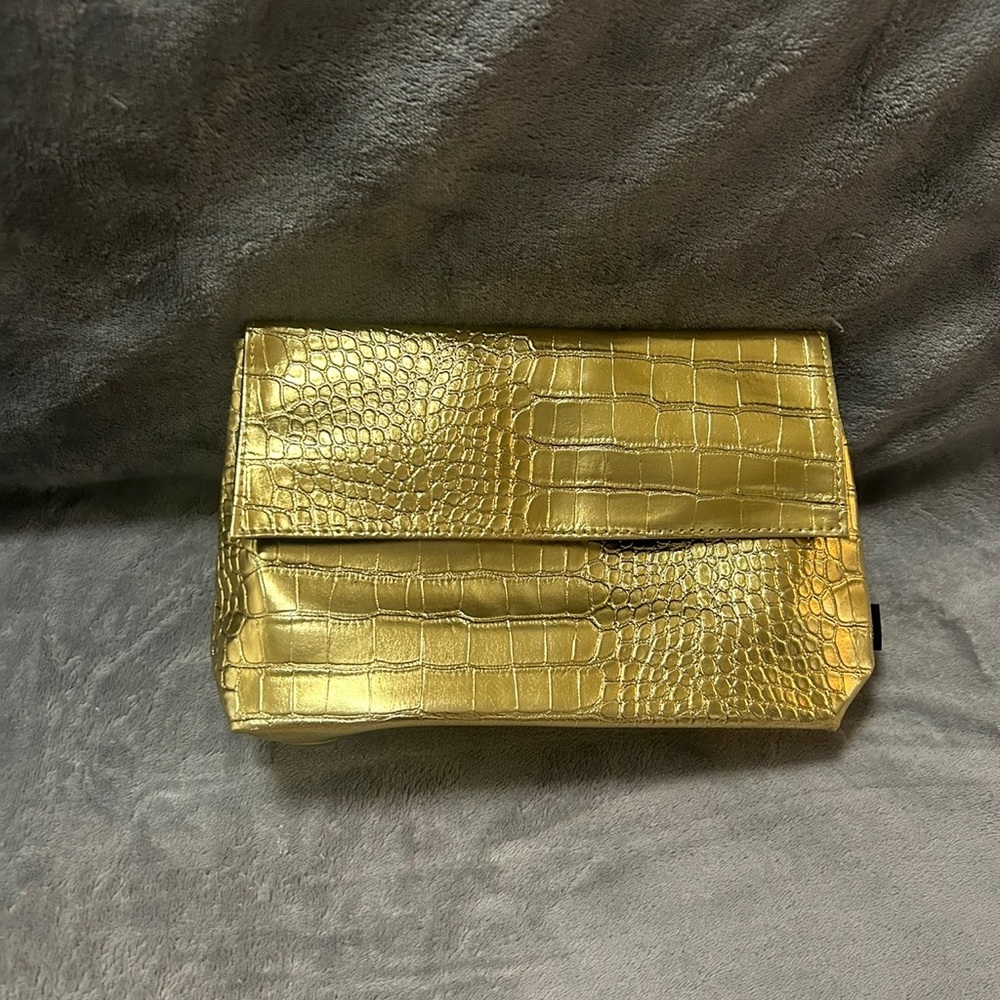 Small / medium gold flap makeup bag